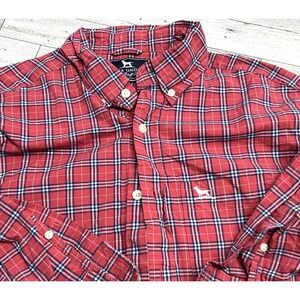 Over Under Mens Size Large Long Sleeve Red Pink Blue plaid Button Down Shirt